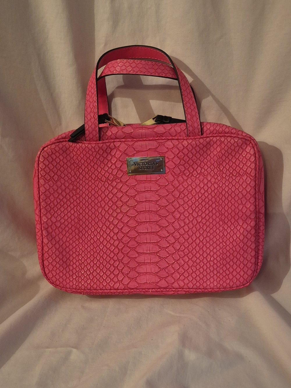 NWOT Victoria's Secret Hot Pink Faux-Snakeskin Cosmetic Carryall